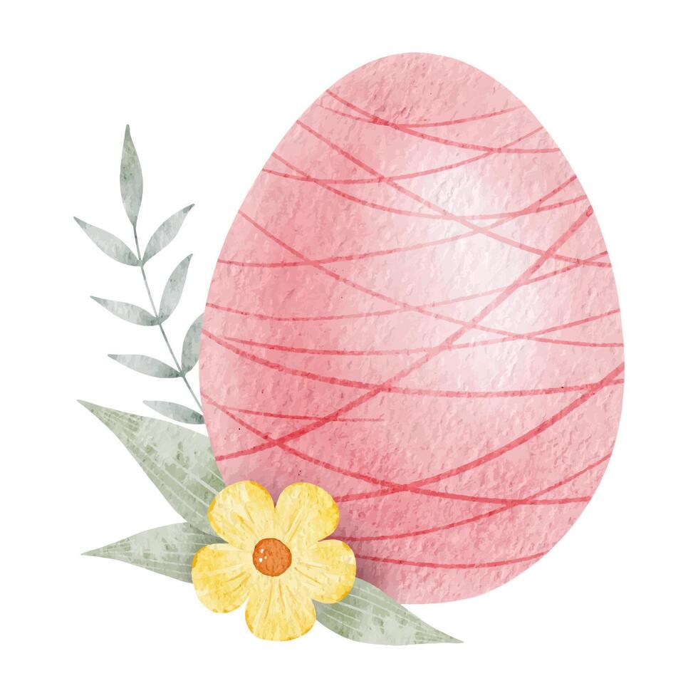 Red Easter egg, flower and leaves. Paschal Concept with Easter Eggs with Pastel Colors. Isolated watercolor illustration. Template for Easter cards, covers, posters and invitations. vector