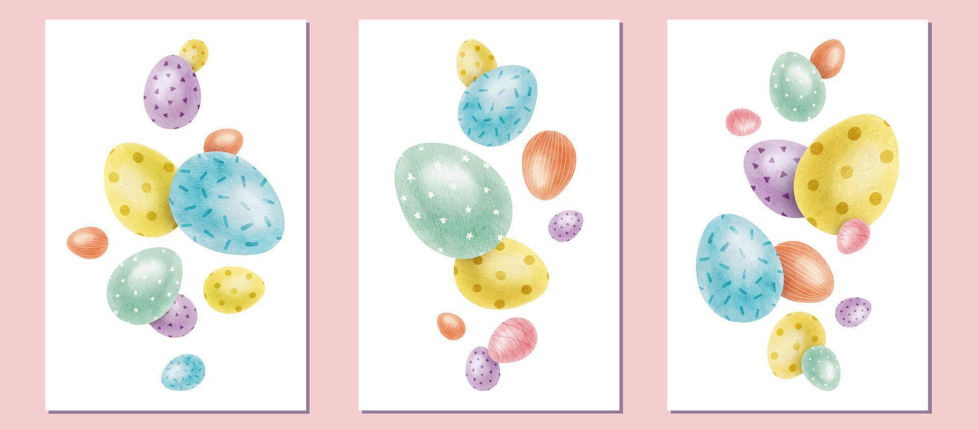 Cute Easter eggs. Paschal Concept with Easter Eggs with Pastel Colors. Isolated watercolor illustration. Template for Easter cards, covers, posters and invitations. vector