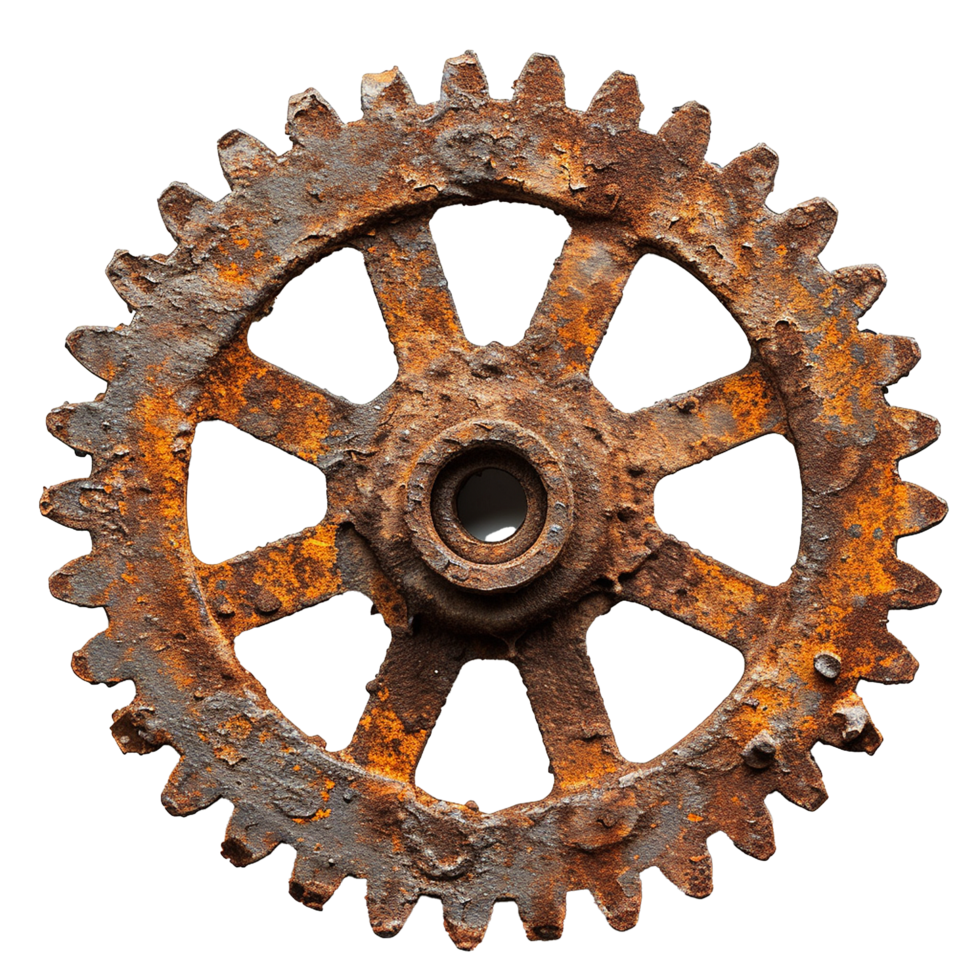 AI generated Rusty old cog wheel isolated on transparent background png