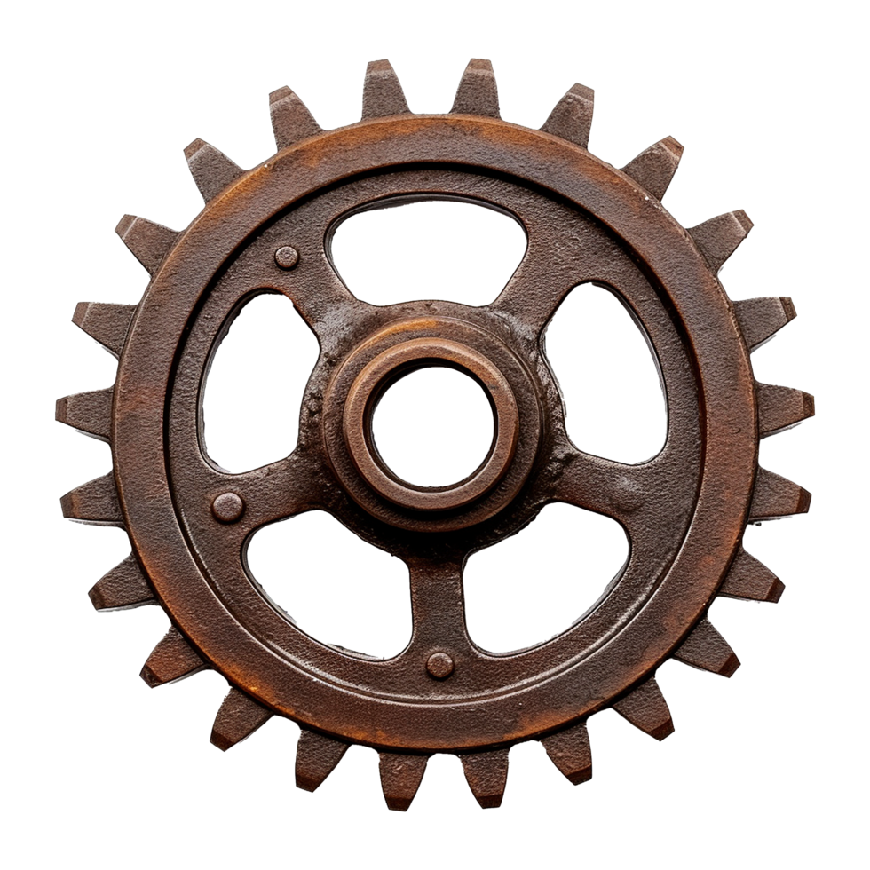 AI generated Rusty old cog wheel isolated on transparent background png