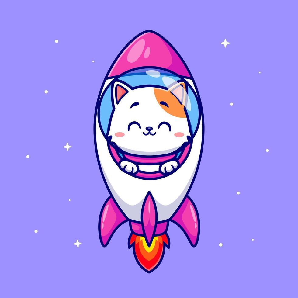 Cute Cat In Rocket Cartoon Vector Icon Illustration. Animal Technology Icon Concept Isolated Premium Vector. Flat Cartoon Style