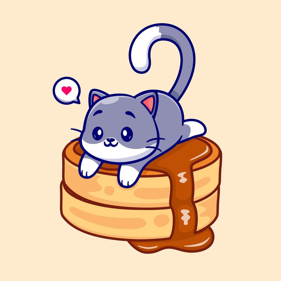 Cute Cat Laying On Pancake Cartoon Vector Icon Illustration. Animal Food Icon Concept Isolated Premium Vector. Flat Cartoon Style