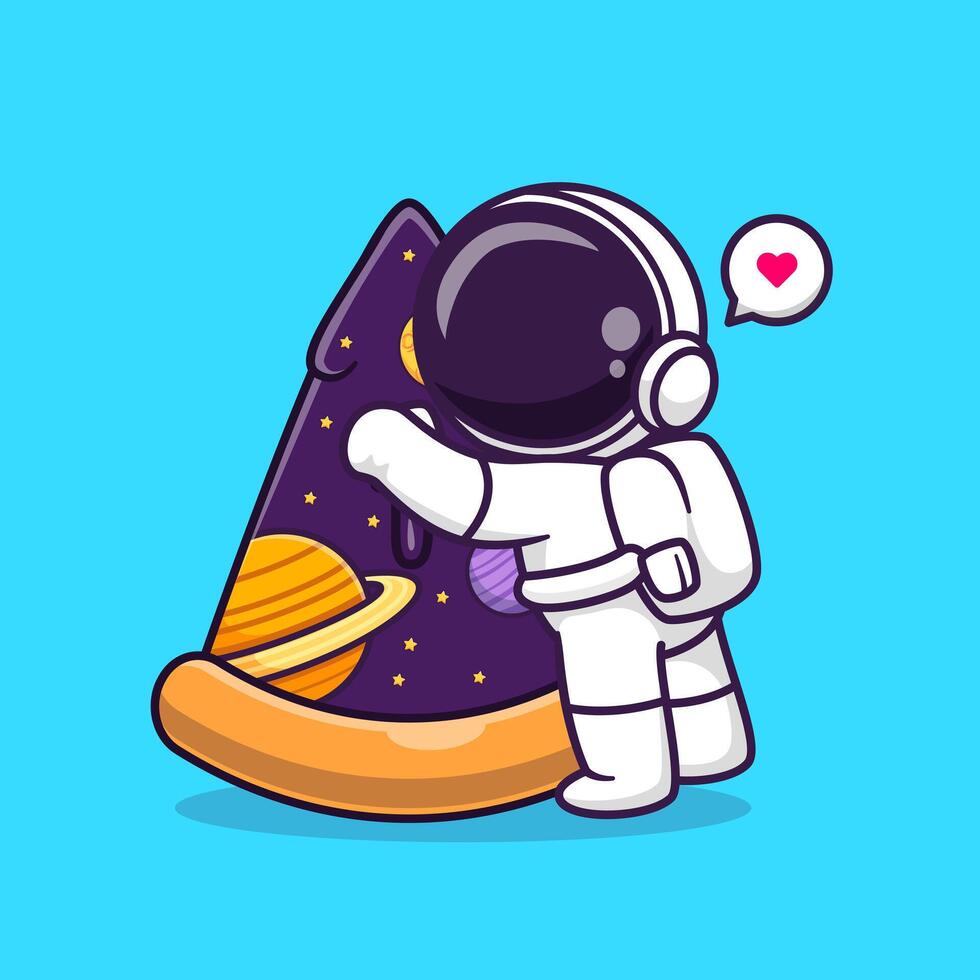 linda astronauta con Pizza espacio dibujos animados vector icono ilustración. Ciencias comida icono concepto aislado prima vector. plano dibujos animados estilo