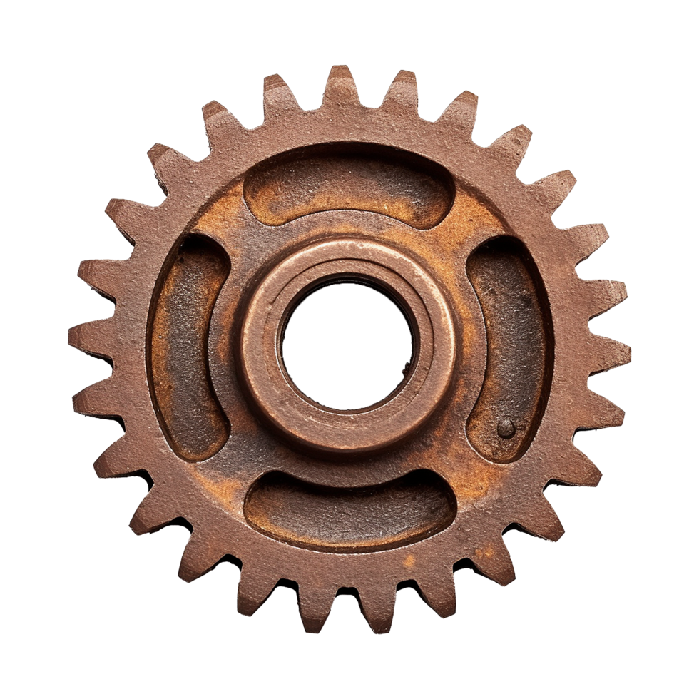 AI generated Rusty old cog wheel isolated on transparent background png