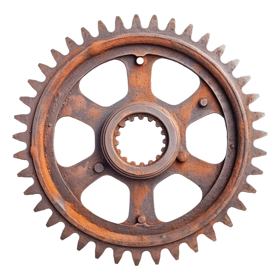 AI generated Rusty old cog wheel isolated on transparent background png