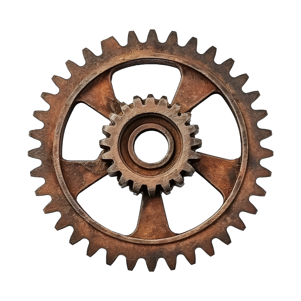AI generated Rusty old cog wheel isolated on transparent background png