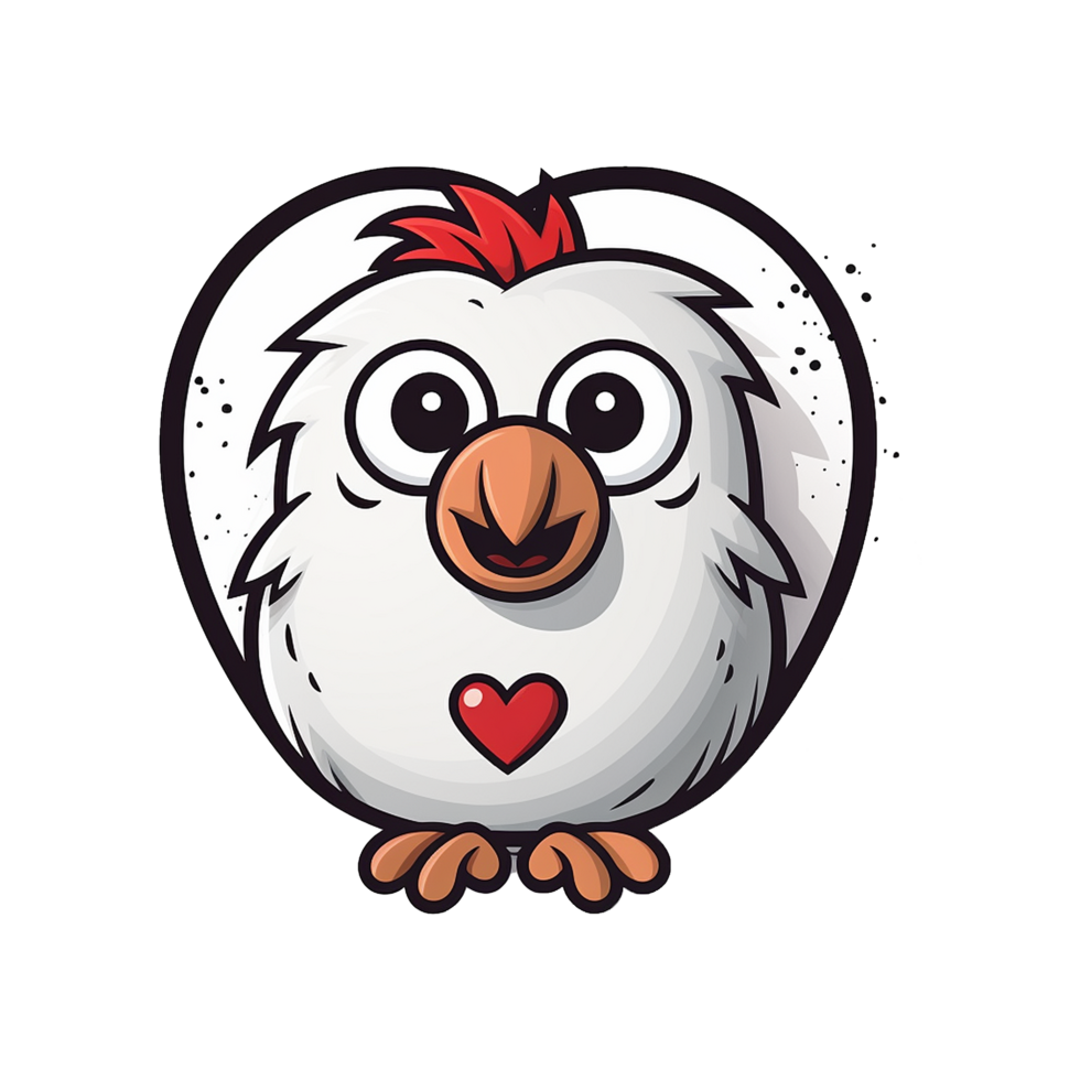 AI generated Funny smail cute chicken Valentine day line drawing art isolated on transparent background png