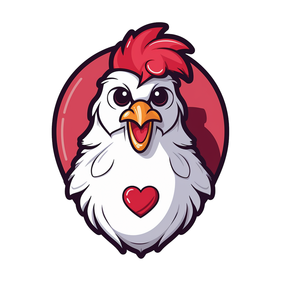 AI generated Funny smail cute chicken Valentine day line drawing art isolated on transparent background png