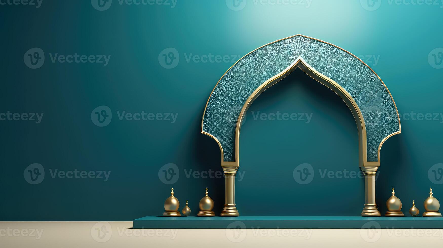 AI generated Mosque door in turquoise background, Ramadan Kareem background photo