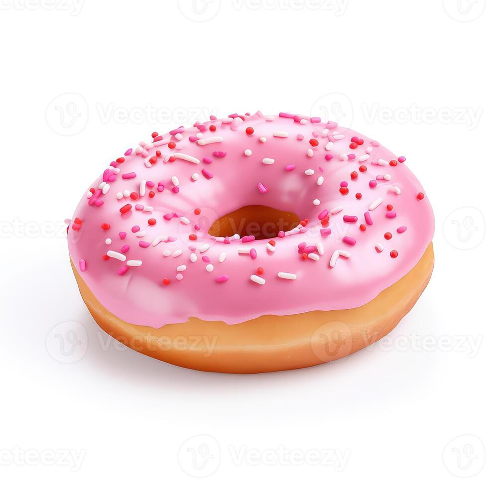 AI generated Donut with pink glaze isolated on white background photo