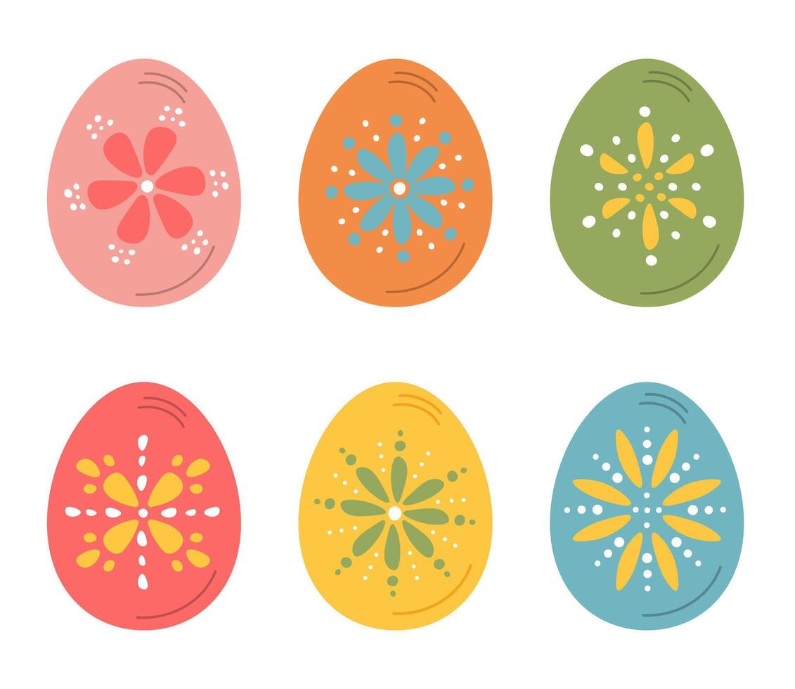 Easter eggs, colorful painted egg collection for holiday greeting cards, tags, print, vector elements set. Vector hand drawn Easter symbol set, clip art.