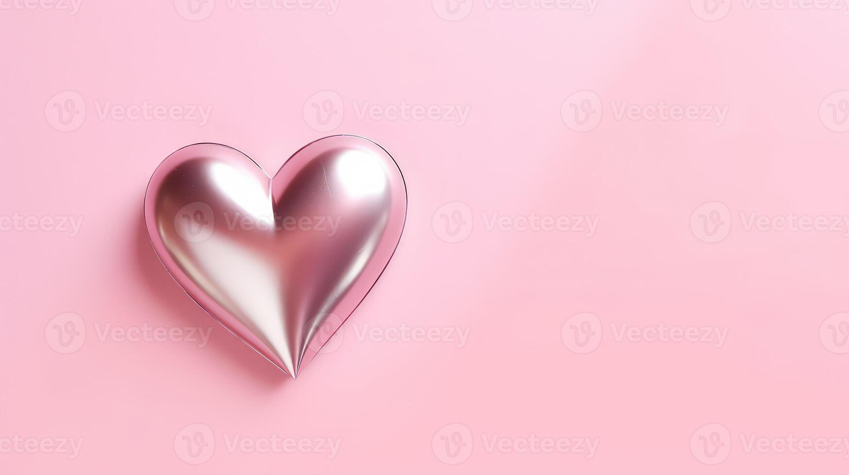 AI generated Mother's day background. Silver heart on pink background. photo