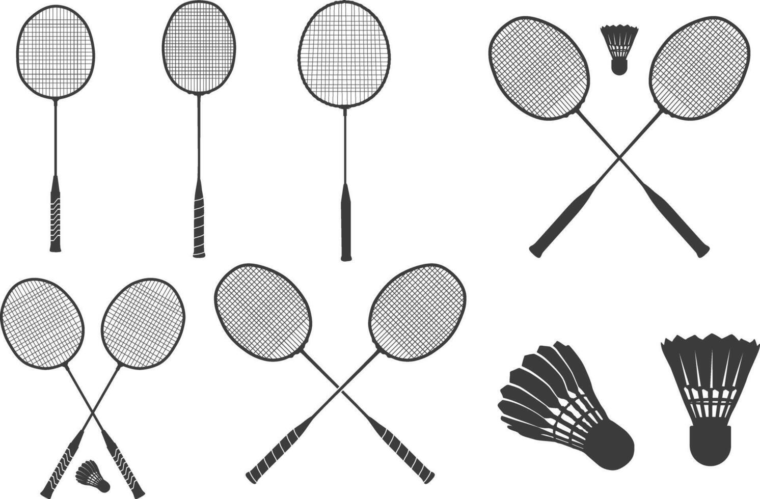 bádminton raqueta silueta, bádminton raqueta y volante silueta, vector