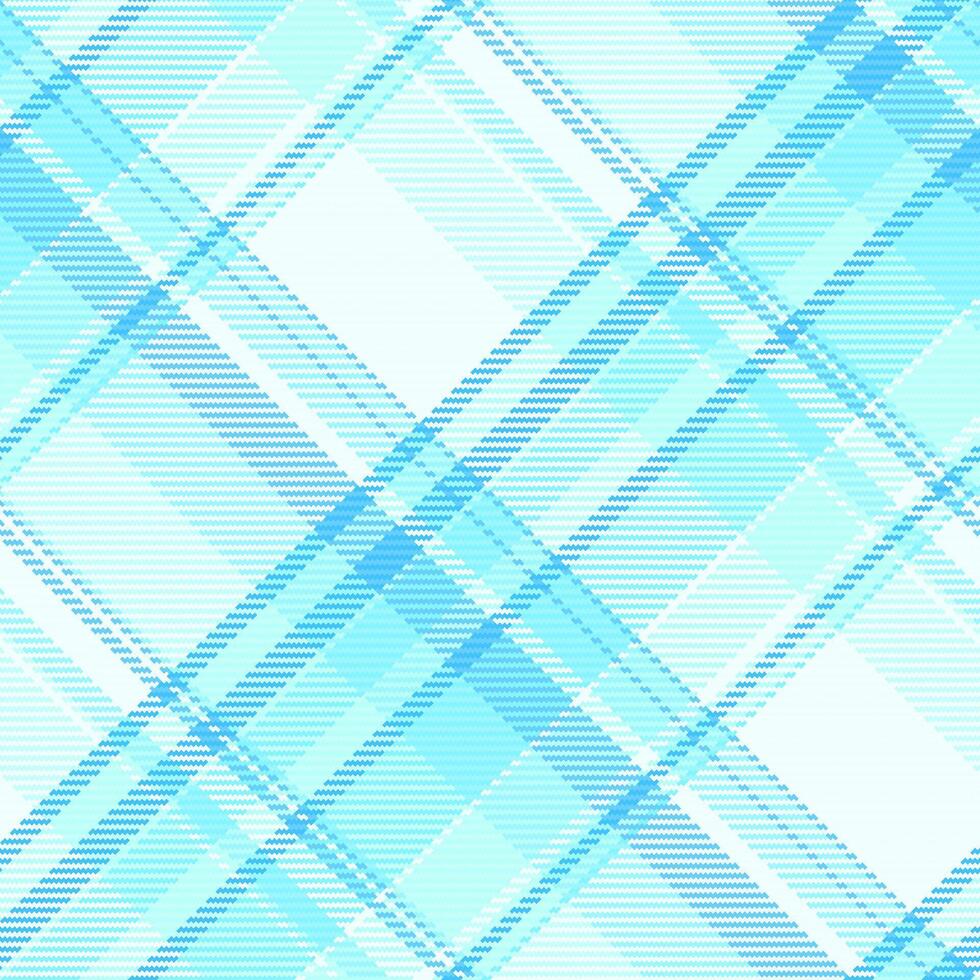 Mosaic plaid check textile, crease pattern texture background. Mesh vector seamless fabric tartan in cyan and light colors.