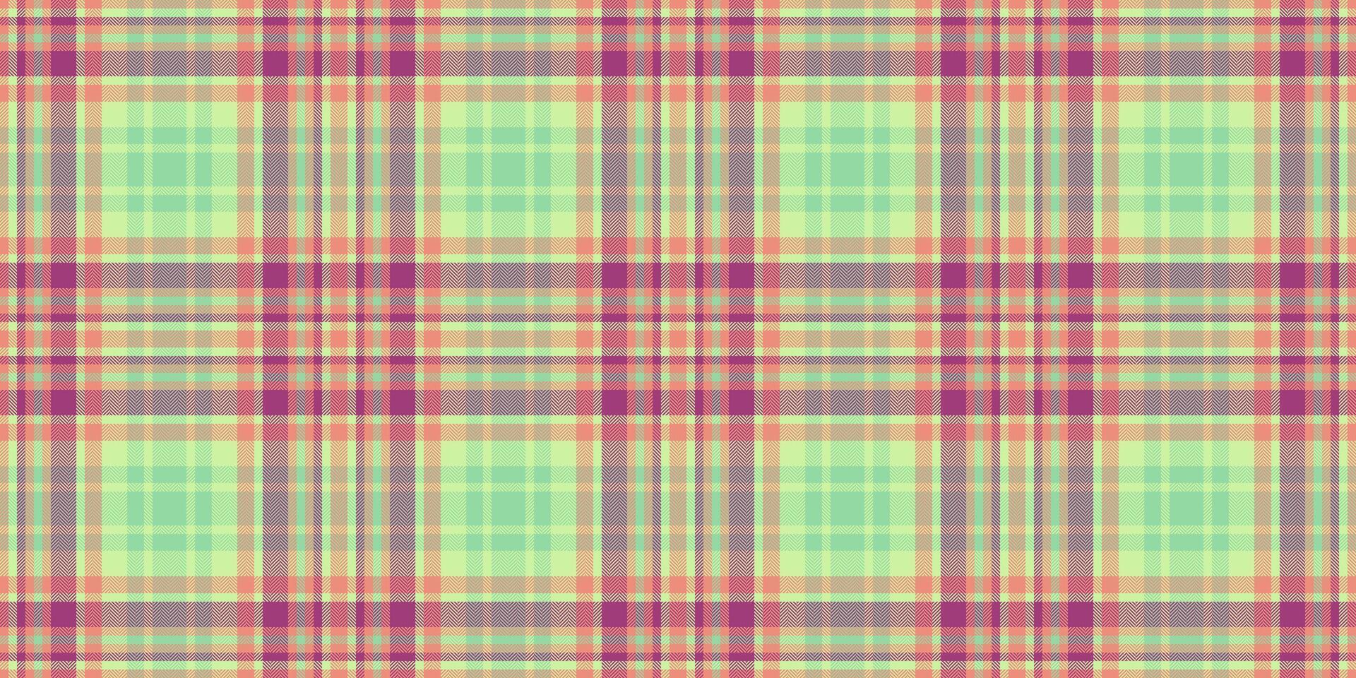 Interior check pattern texture, 20s plaid seamless vector. Weave textile fabric tartan background in green and red colors. vector