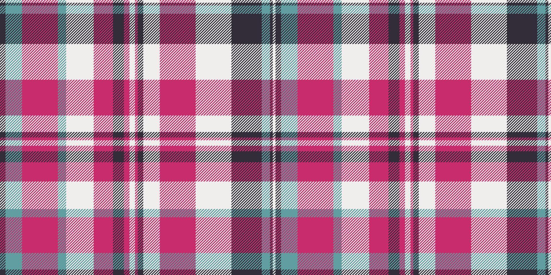 Periodic plaid textile background, bedroom fabric seamless check. Slim pattern vector texture tartan in pink and white colors.