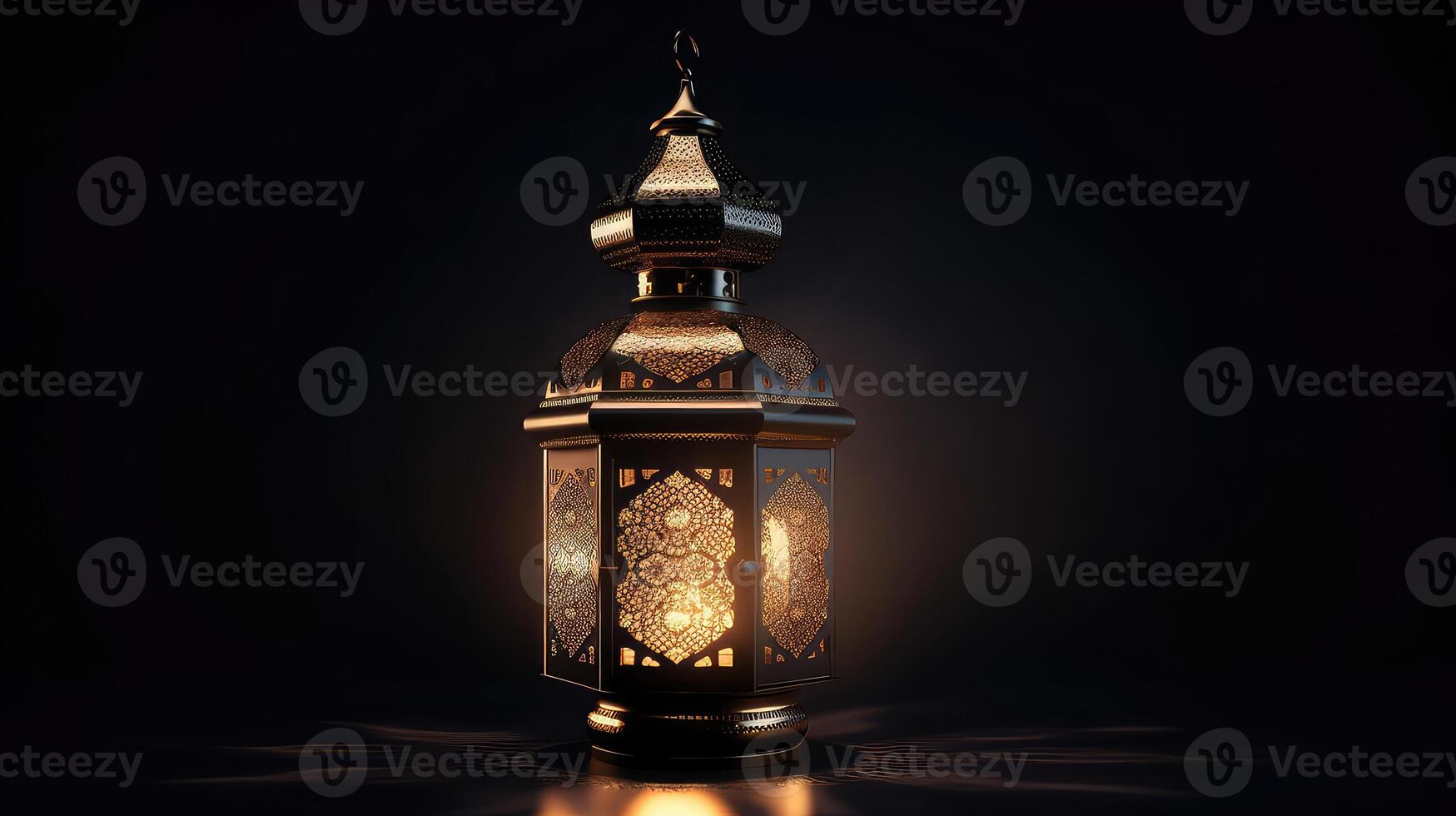 AI generated Islamic lantern in dark background, Ramadan Mubarak lantern photo