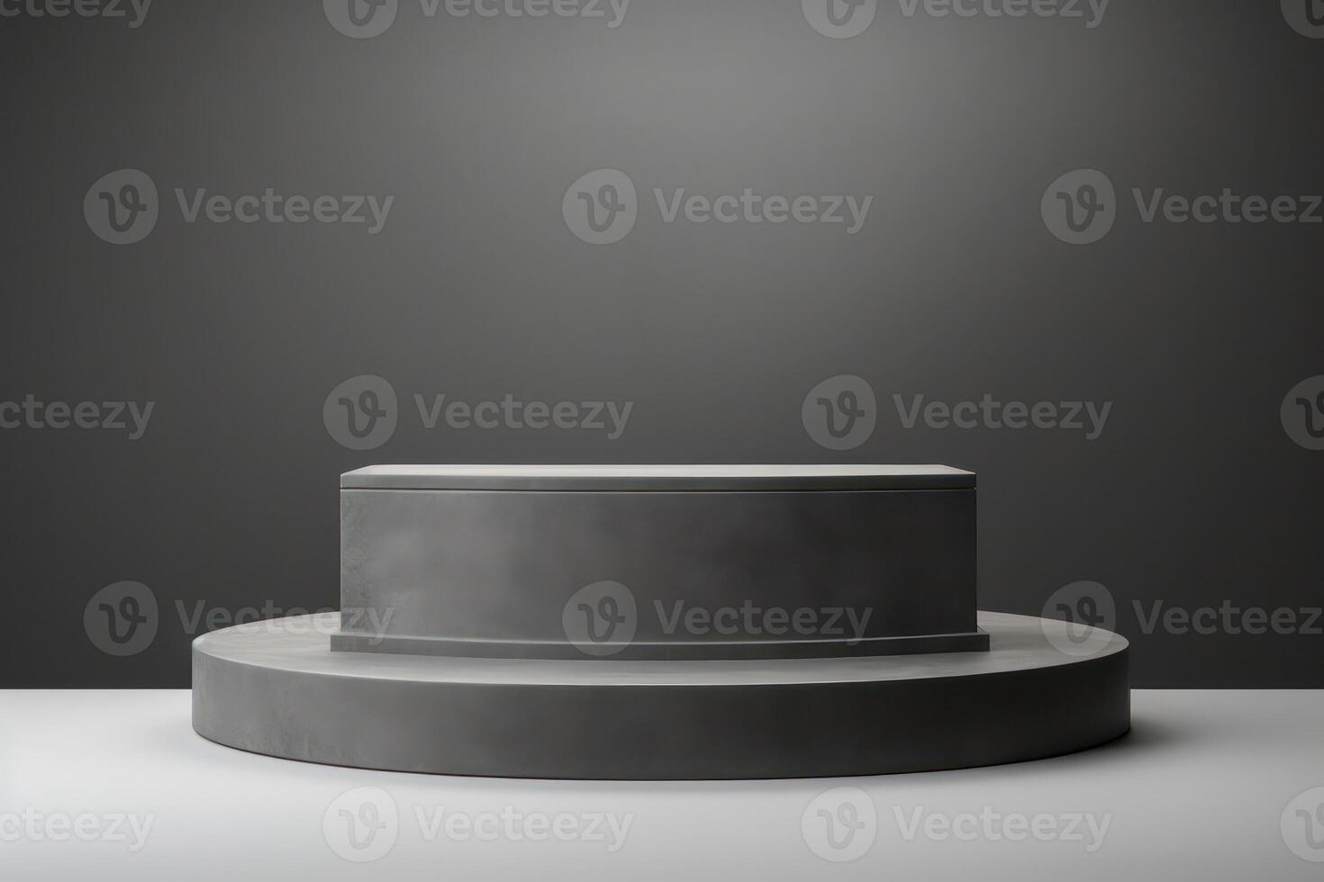 AI generated Grey Pedestal for product presentation, gray background photo