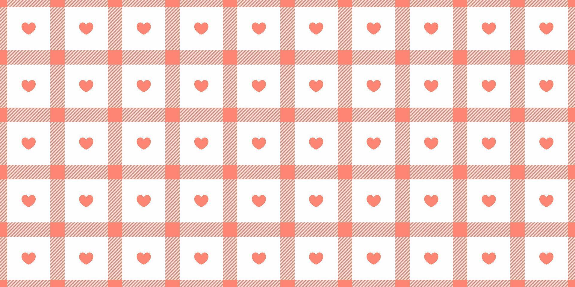 Gingham pattern with hearts. Seamless tartan vichy check plaid for gift card, wrapping paper, invitation on Valentines Day print vector