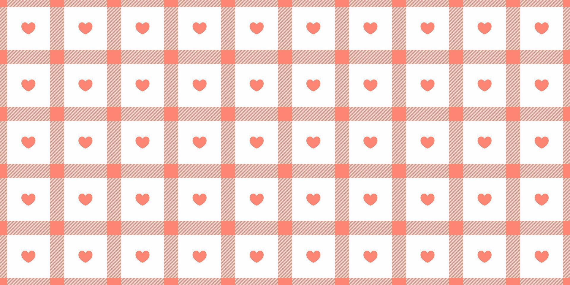 Gingham pattern with hearts. Seamless tartan vichy check plaid for gift card, wrapping paper, invitation on Valentines Day print vector