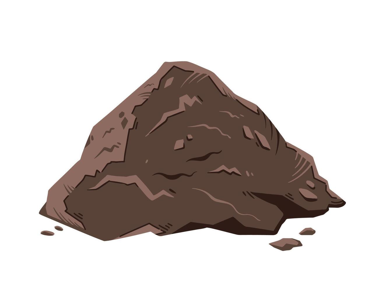 Pile of dark brown soil, ground, or dirt. Gardening and earth themed vector illustration isolated on horizontal ratio plain white background. Simple flat cartoon art styled drawing.