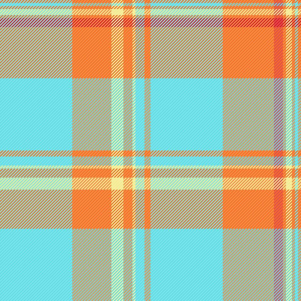 Website vector plaid seamless, tailor tartan background check. Iconic pattern fabric texture textile in cyan and orange colors.