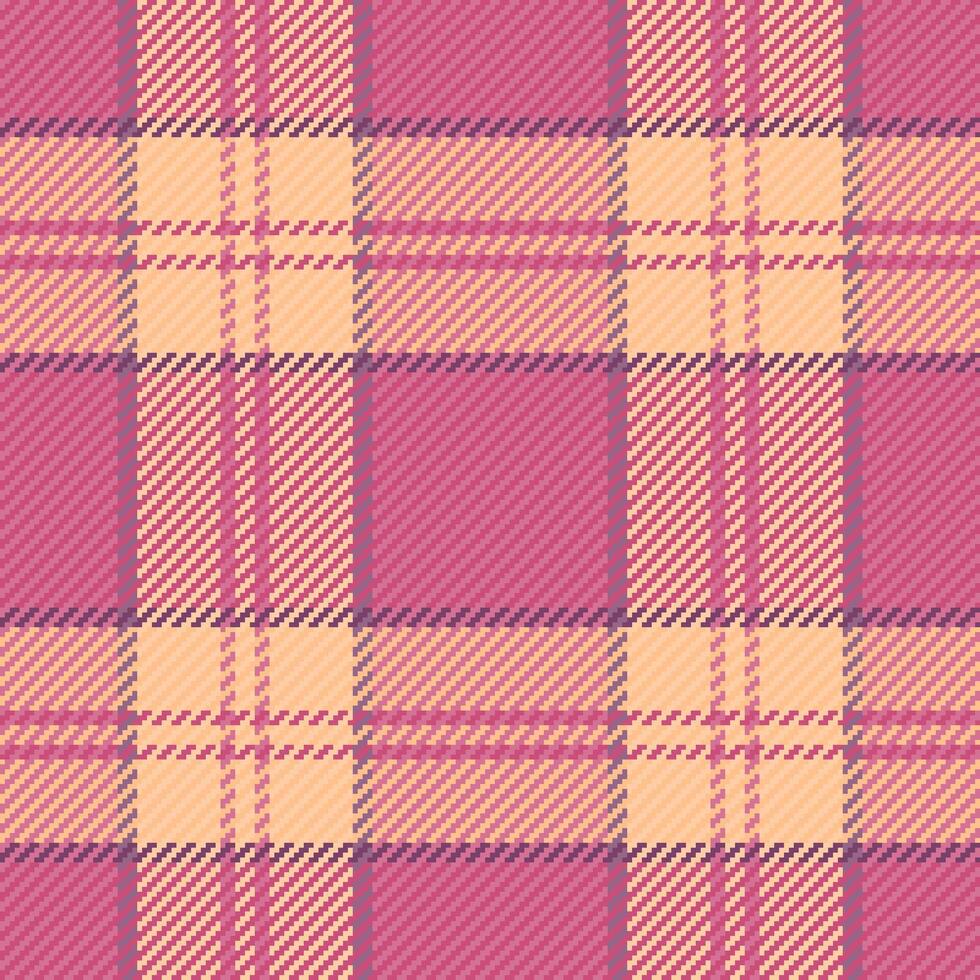 Classical tartan pattern plaid, daisy fabric background textile. Wide seamless vector texture check in pink and orange colors.