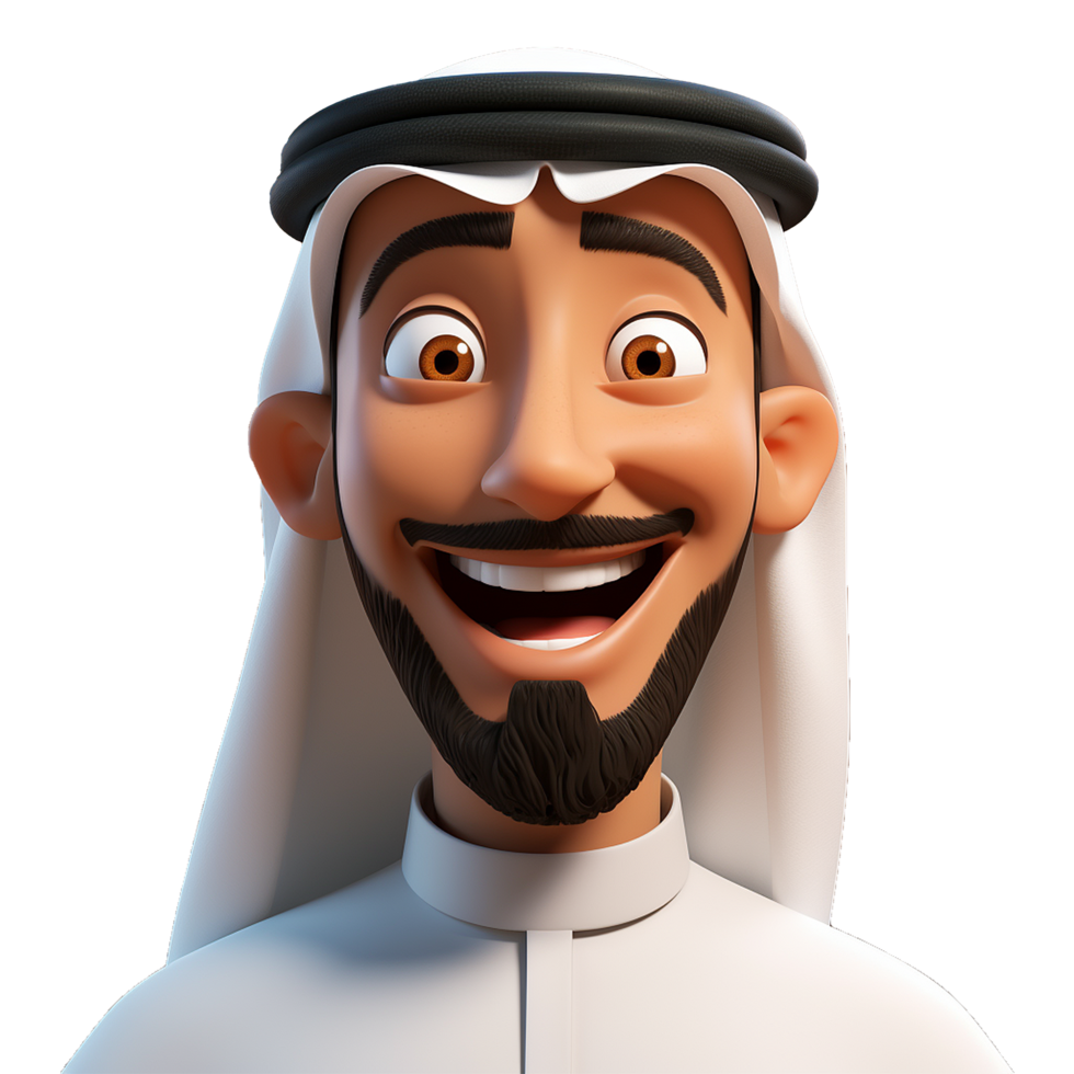 AI generated 3d cartoon arab man smiling closeup halfbody isolated on transparent background png