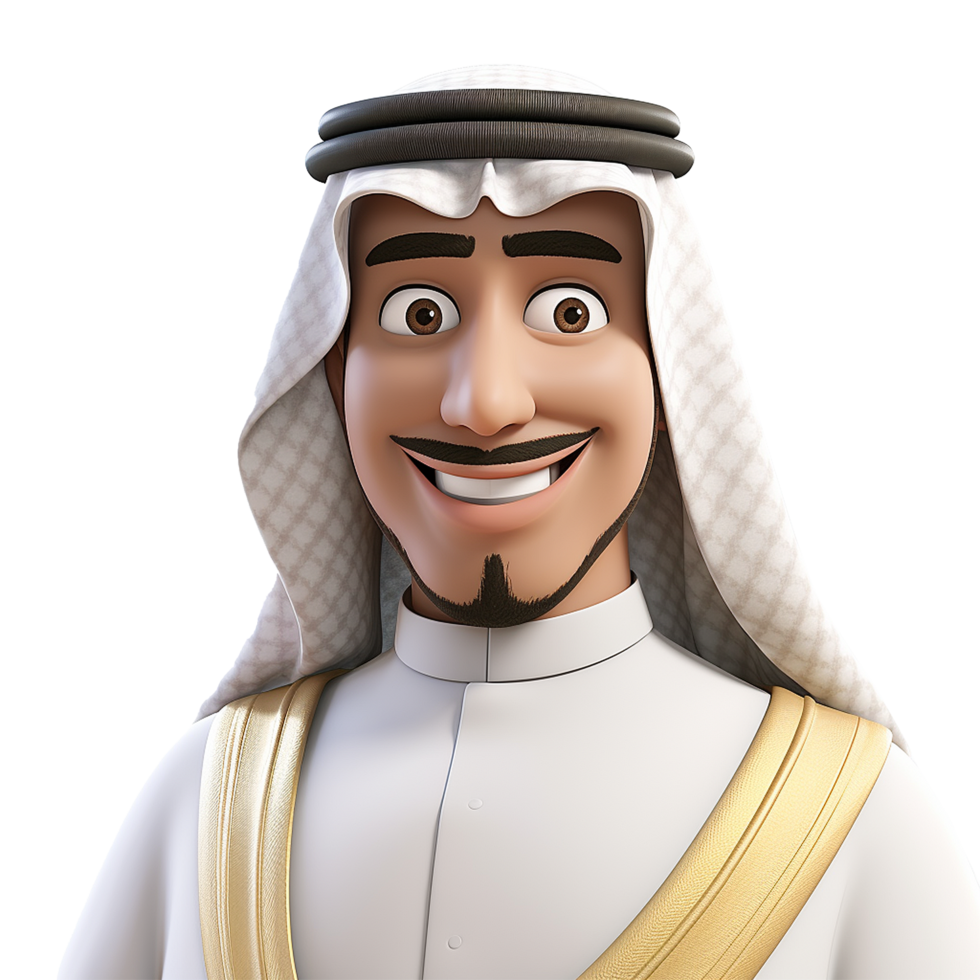 AI generated 3d cartoon arab man smiling closeup halfbody isolated on transparent background png