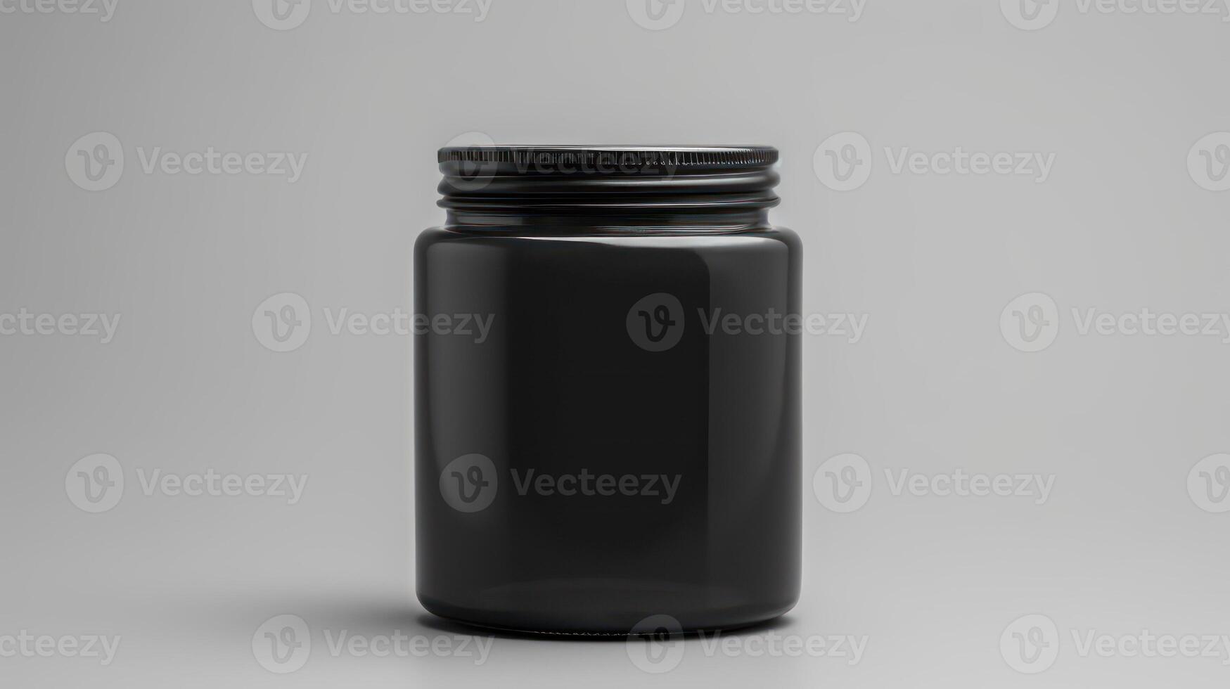 AI generated Mockup of black plastic jar isolated on grey background. photo