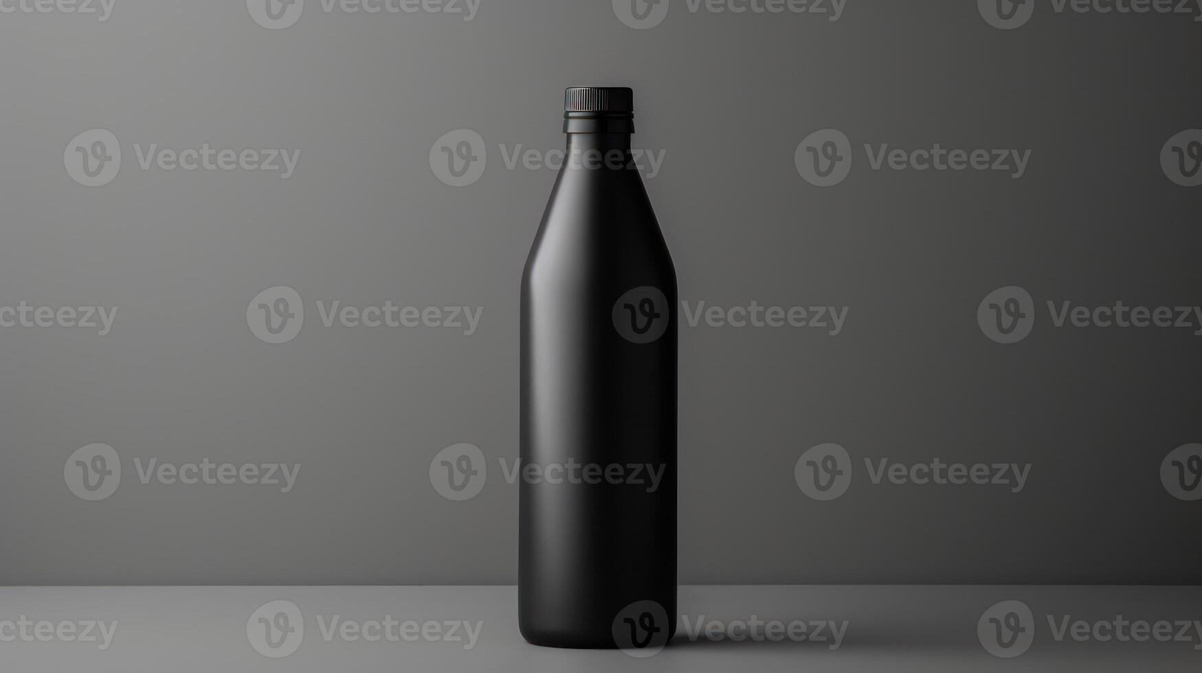 AI generated Mockup of black bottle on grey background photo