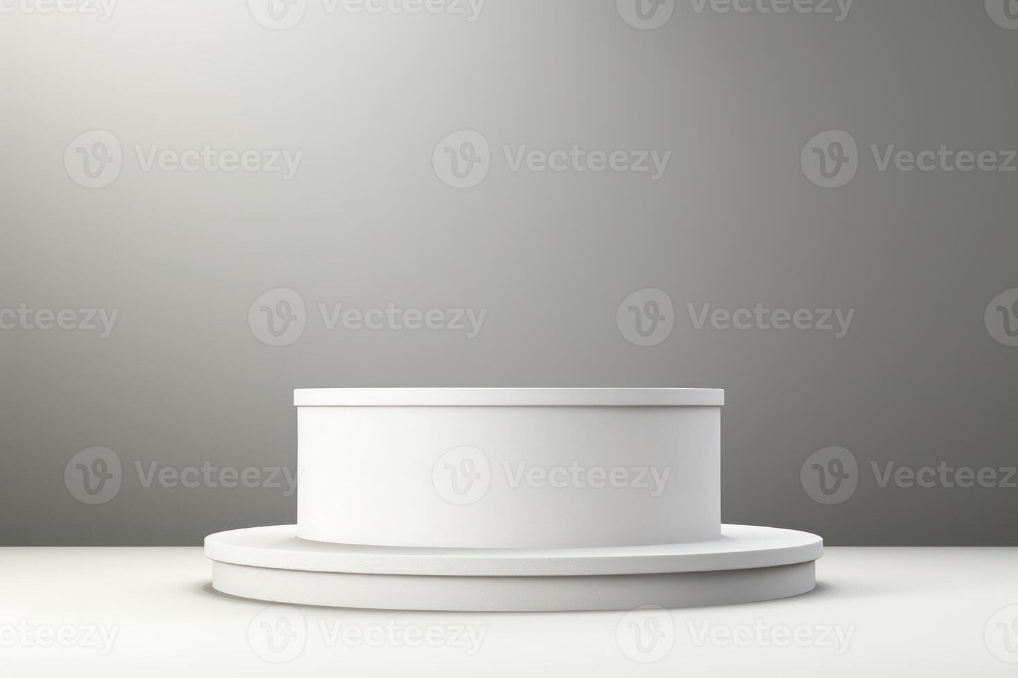 AI generated white pedestal for product display on gray background photo