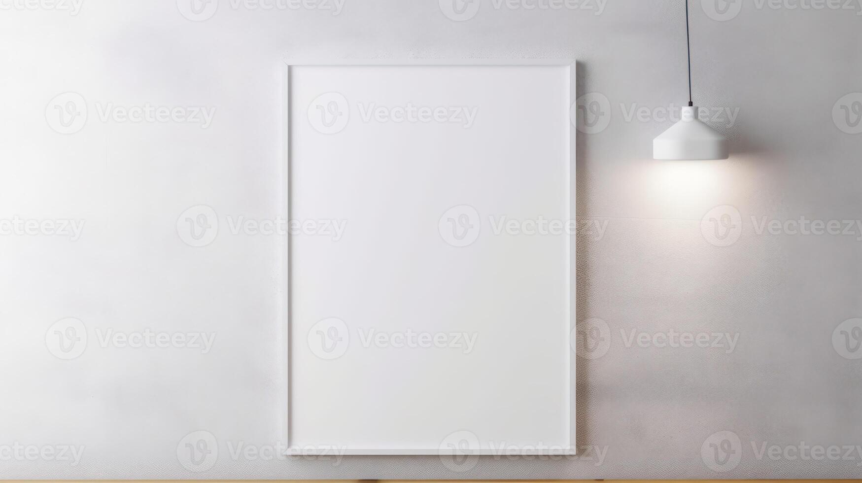 ai generado blanco blanco póster marco colgando en el pared. burlarse de arriba foto