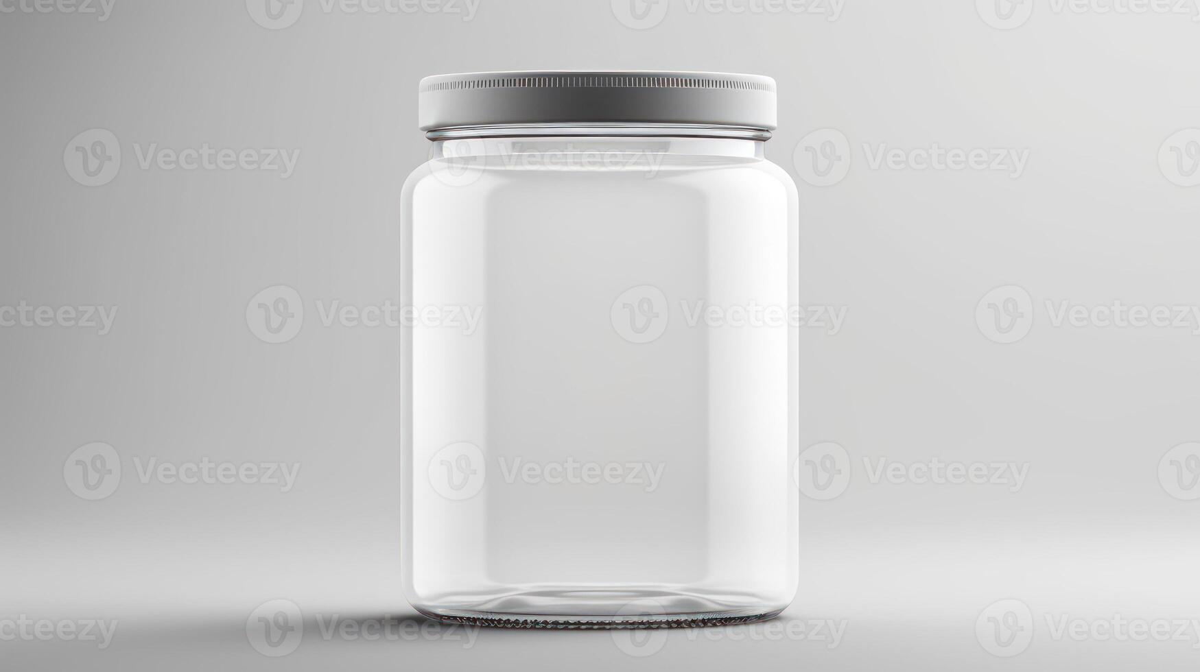 AI generated Mockup of a transparent glass jar with cap on white background photo
