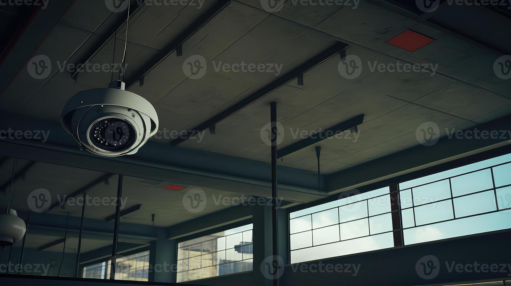 AI generated CCTV security camera in office building. photo