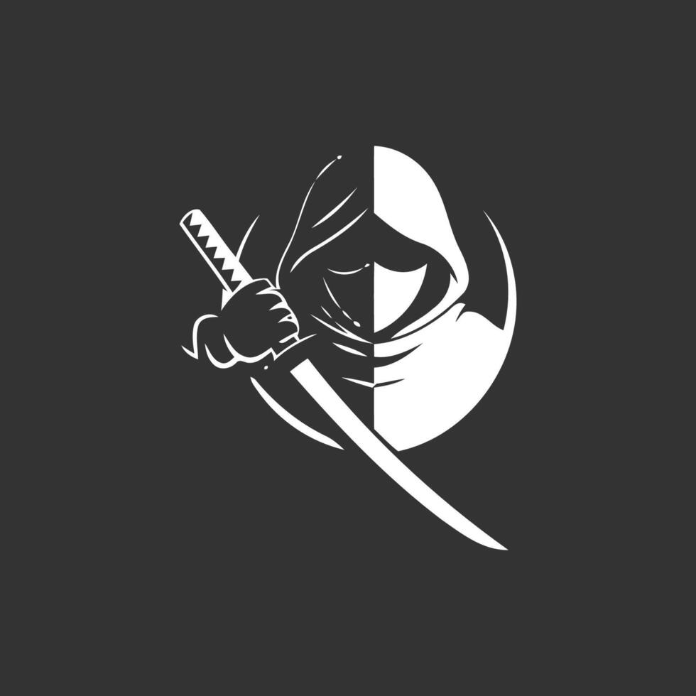AI generated Ninja warrior logo vector black and white ninja character logo design