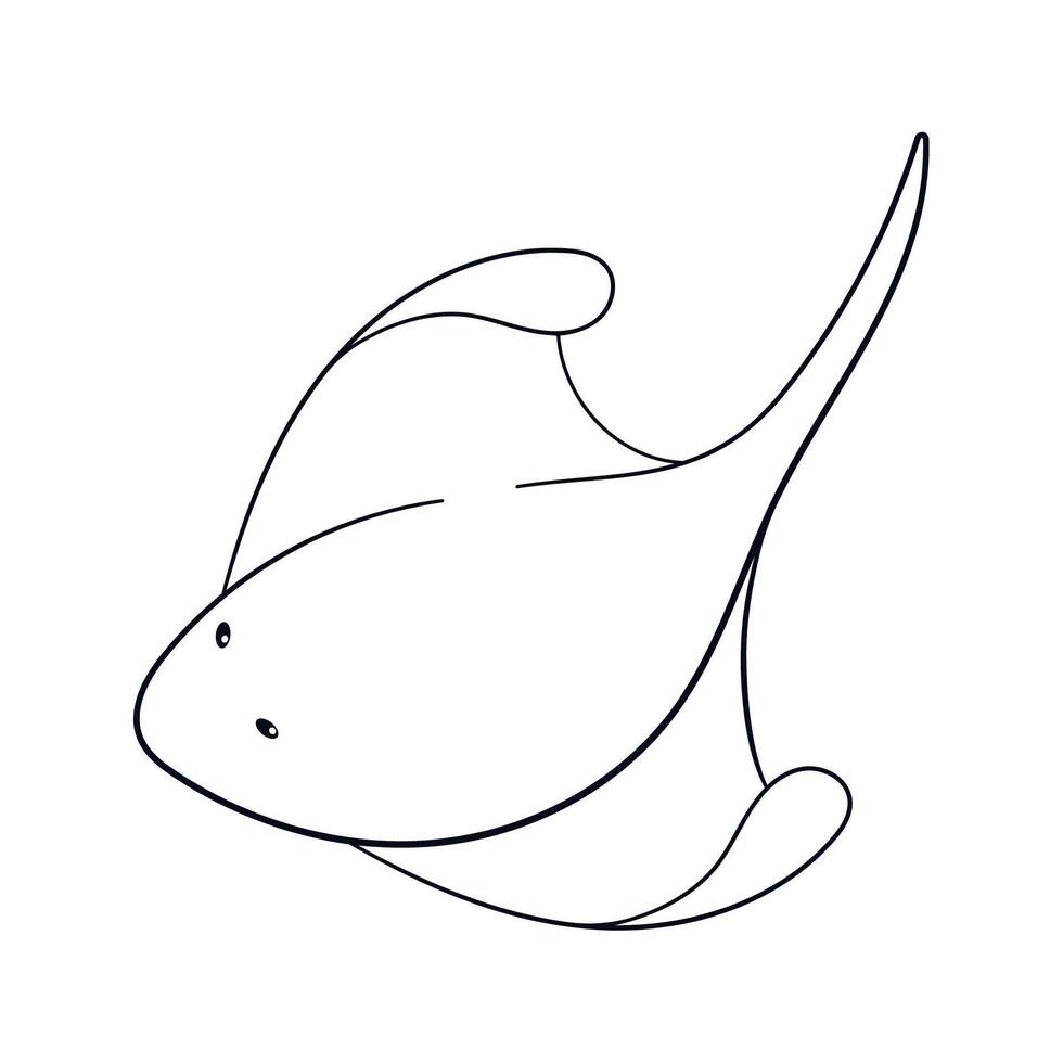 Simple illustration of stingray fish in line art style. Vector illustration isolated on a white background.