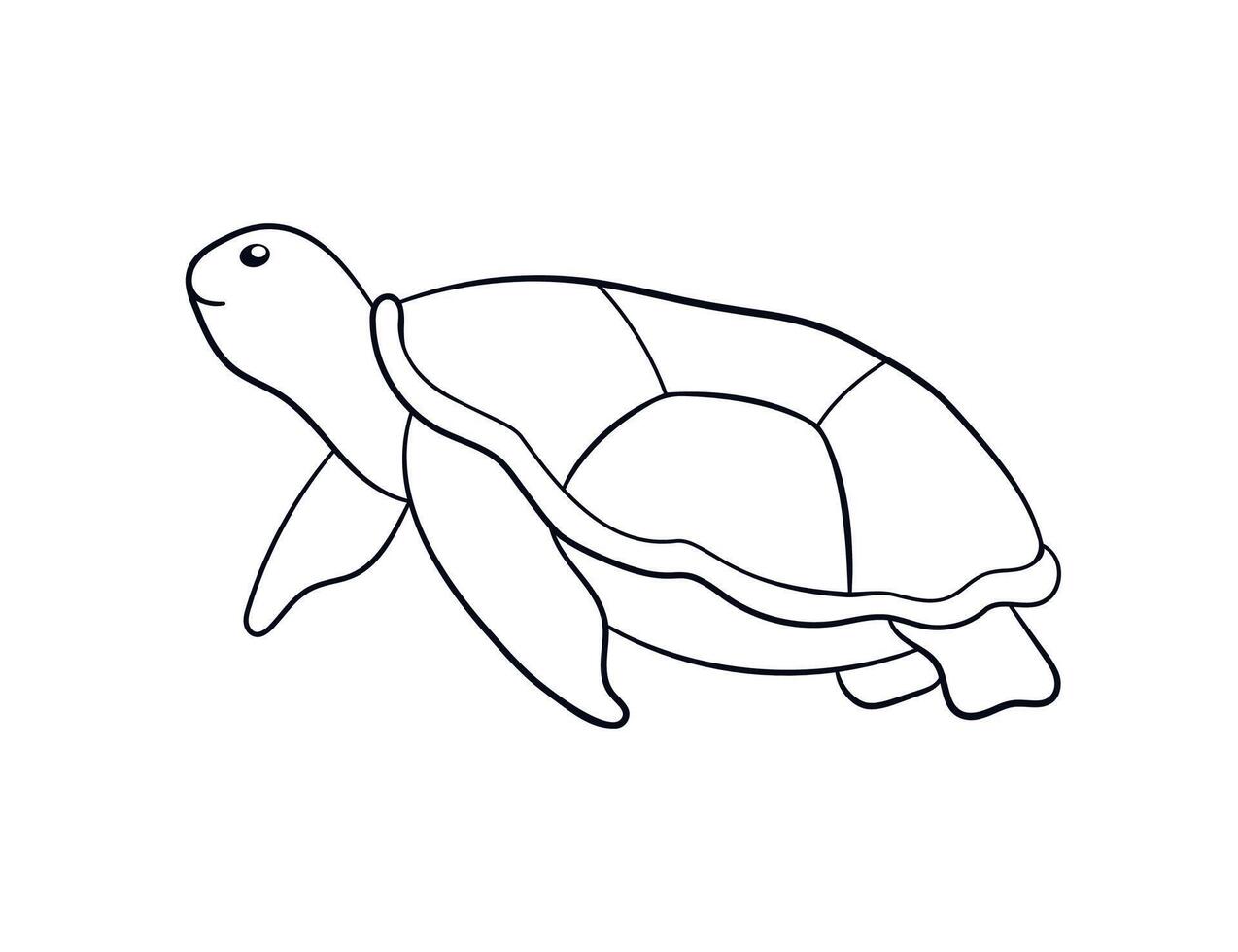 Sea turtle in line art style. Swimming silhouette of undersea animal in hand drawn style. Vector illustration isolated on a white background.