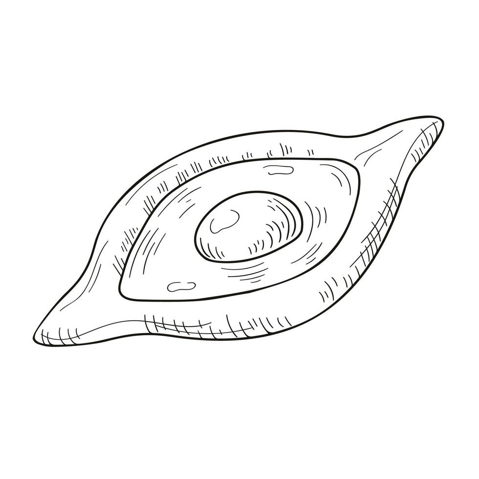 khachapuri tradicional alimento, adjariano y georgiano plato. horneado un pan con queso y huevo. mano dibujado, línea Arte estilo. vector icono ilustración aislado en un blanco antecedentes.