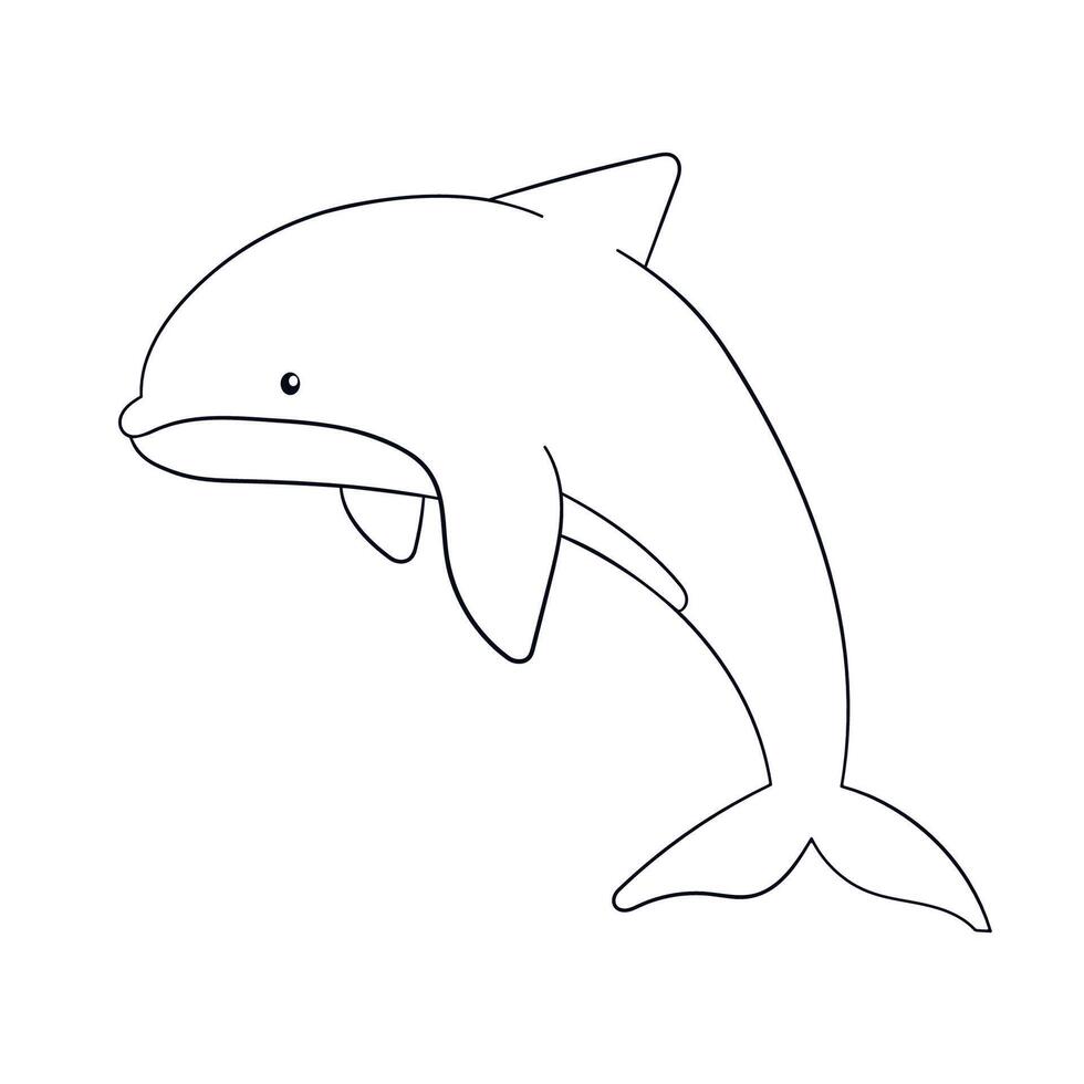 Dolphin in line art style. Hand drawn silhouette of a underwater mammal animal. Vector illustration isolated on a white background.