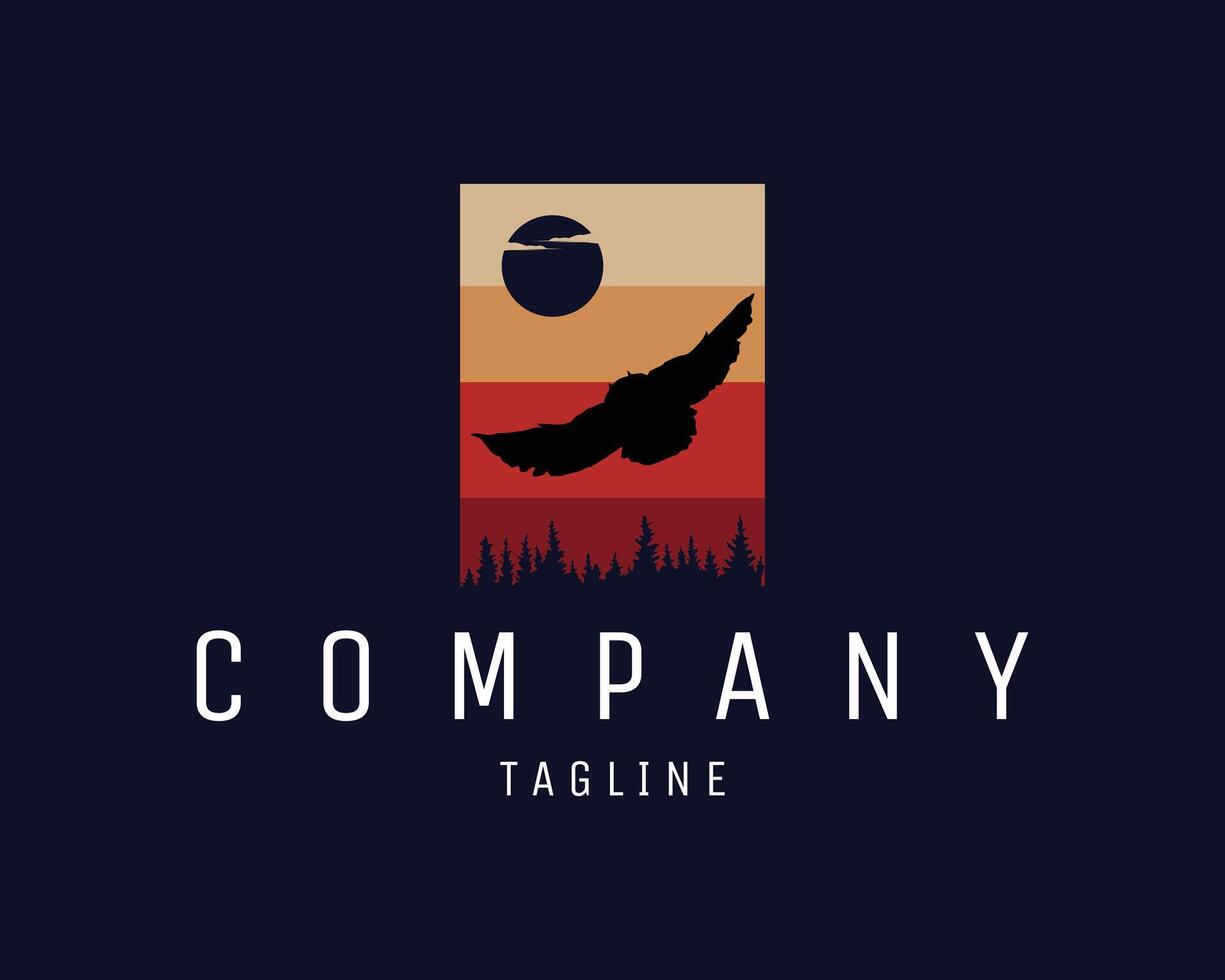flying owl. simple premium vector design. isolated with a very amazing view of birds flying past the moon at night. best for logo, badge, emblem, icon, sticker design. available in eps 10