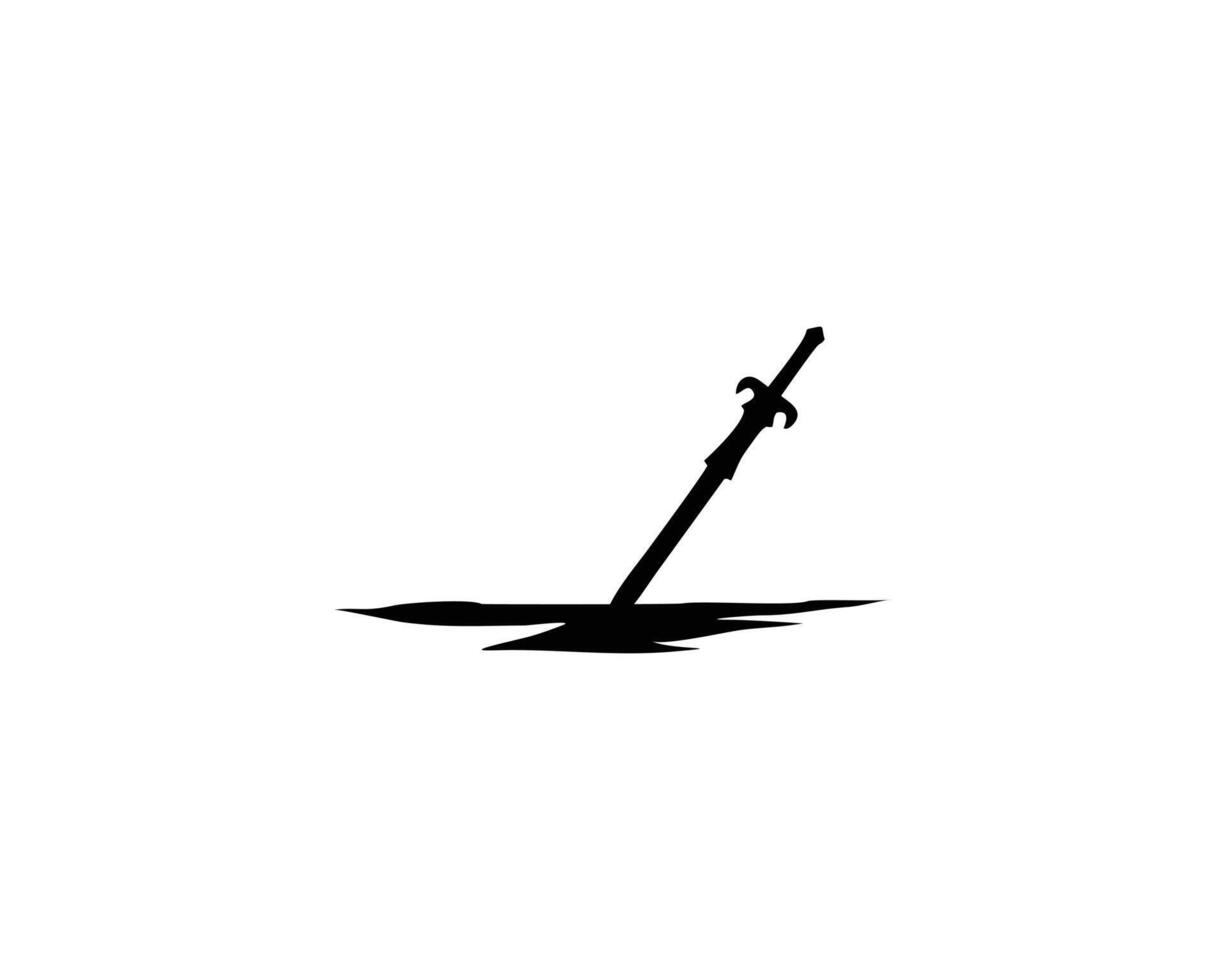 legendary sword silhouette. isolated with the appearance of a sword stuck in the ground with a very amazing view. best for logos, badges, emblems, icons, design stickers, vintage industrial. vector