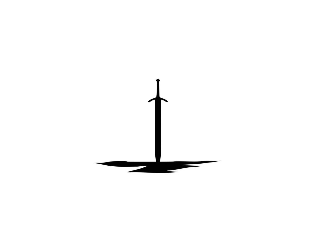 sword legend. simple silhouette premium vector design. isolated with the view of a sword standing proudly on the ground. best for logo, badge, emblem, icon, sticker design. available in eps 10
