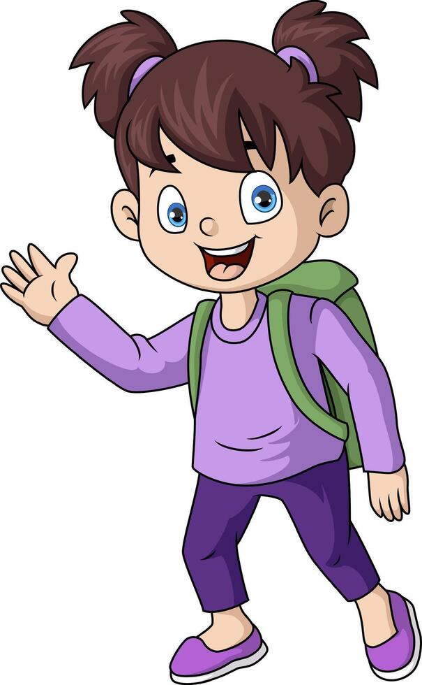 Cute little girl cartoon with backpack vector