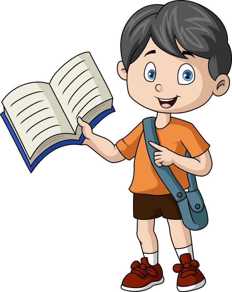 Cute little boy cartoon holding a book vector