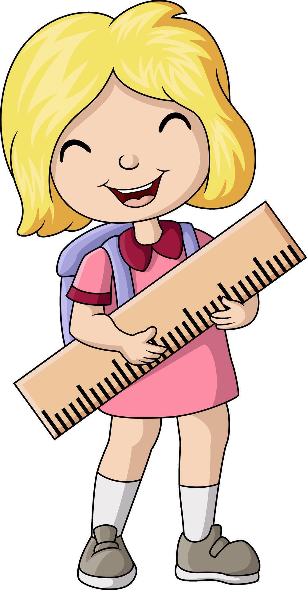 Cute little girl cartoon holding a big ruler 37276695 Vector Art at