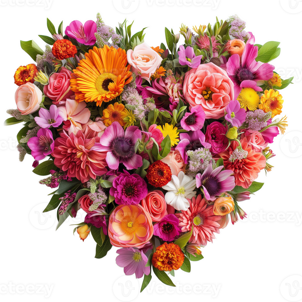 AI generated Heart shape bouquet of flowers isolated on transparent background png