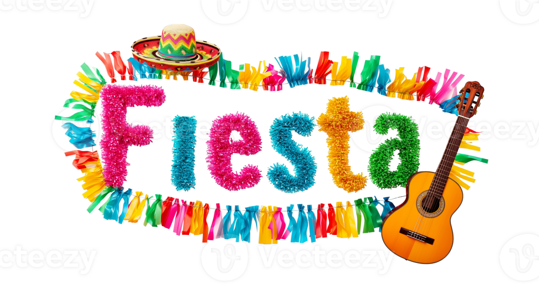 AI generated The word Fiesta composed  vibrant streamers and a sombrero isolated on a transparent background png