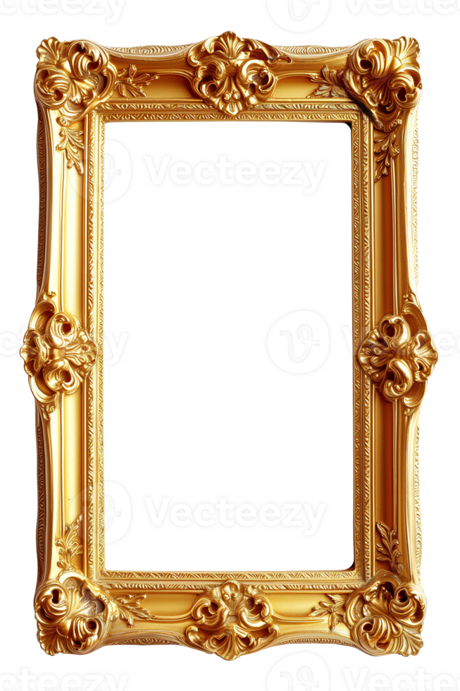 AI generated Vertical golden frame on a transparent background png