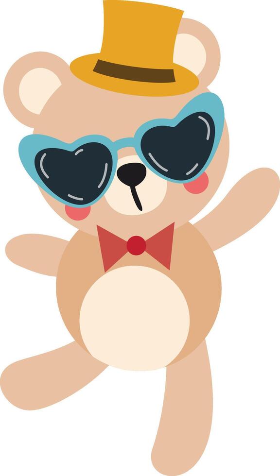 Funny teddy bear with heart sunglasses and hat vector